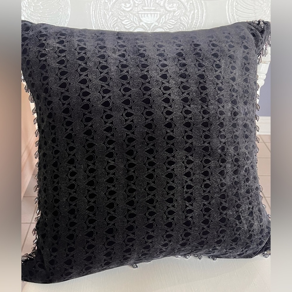 Reverse Printed Velveteen Pillow with Purple Beaded Trim
